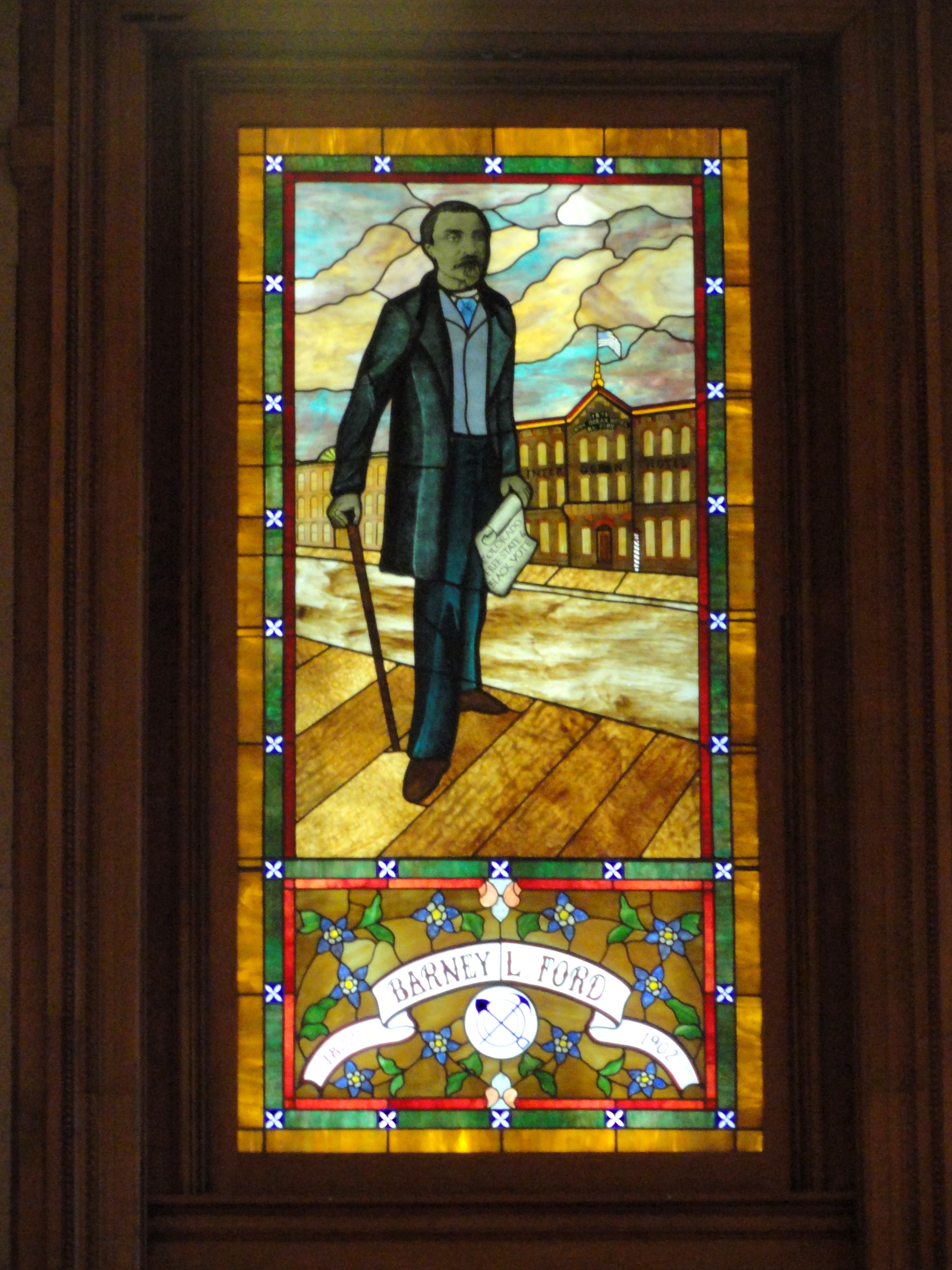 Stained glass window of Barney L. Ford at the Colorado State Capitol