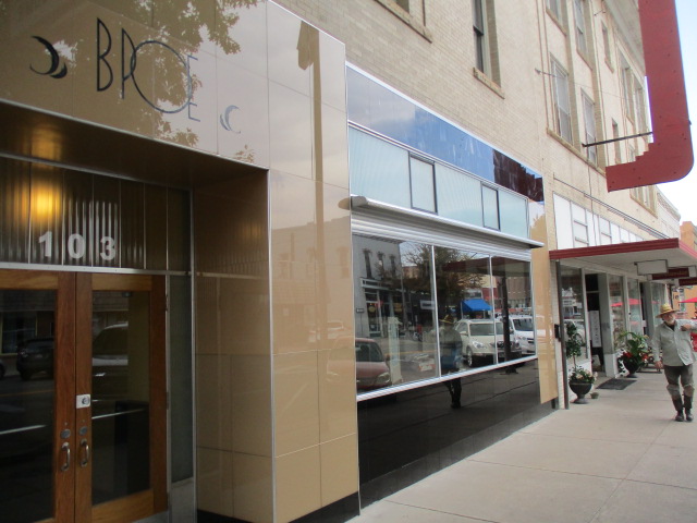 The door and storefront of the Elks Lodge in Loveland.