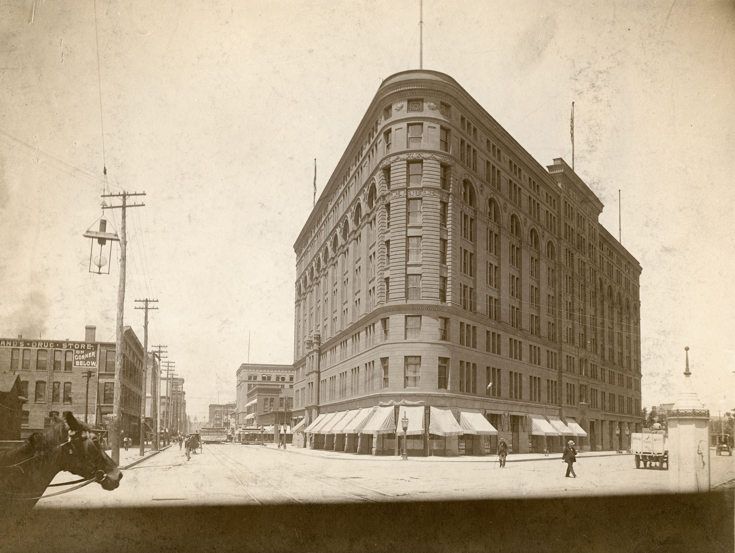 sepia photo of Brown Palace Hotel