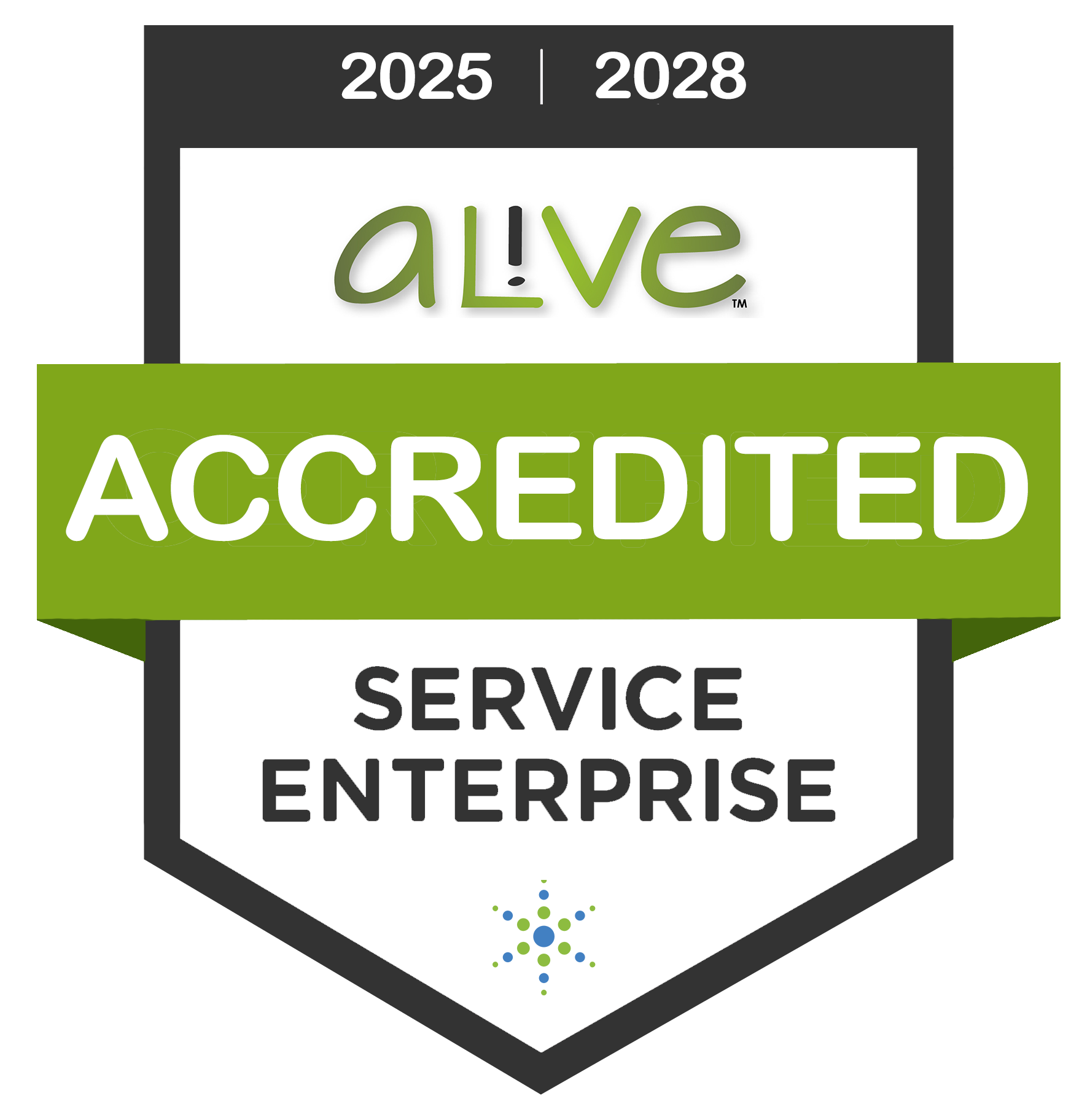 Digital badge indicating that History Colorado is an ALIVE Accredited Certified Service Enterprise, 2021-2024
