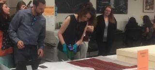 Photo of Kimberly Kronwall testing a saddle blanket E.1825.1