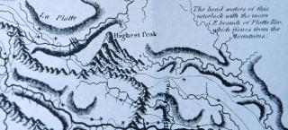 Image is detail of Zebulon Pike's map of the internal part of Louisiana. It shows the "Highest Peak," now known as Pikes Peak, as well as topographical details of the area directly surrounding the area. Also illustrated in close proximity is the Platte River.