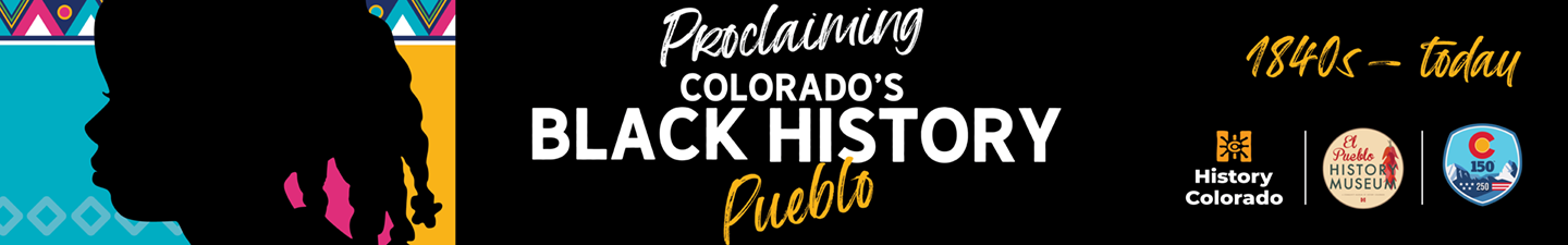 Proclaiming Colorado’s Black History, a blue, purple, and yellow patterned background is foregrounded by the silhouette of a young Black girl.
