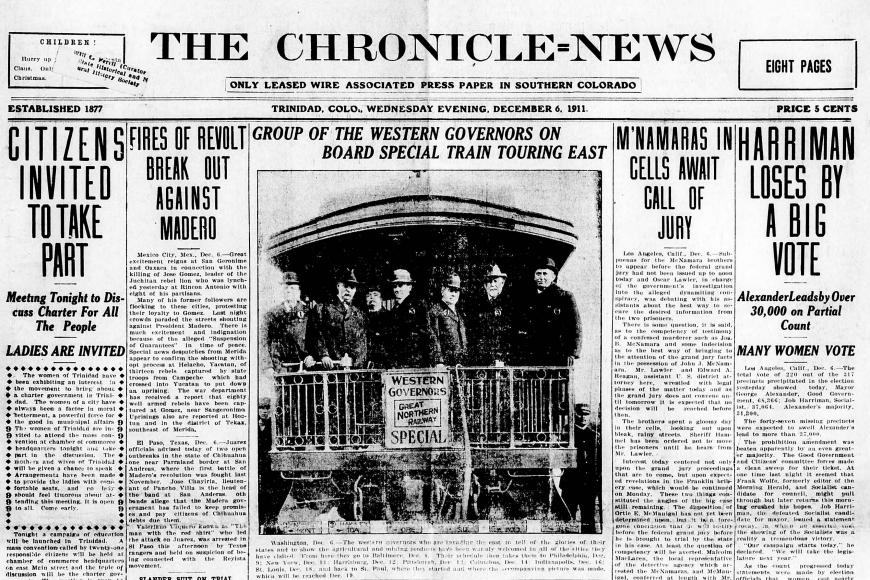 Cover of newspaper about governors on train