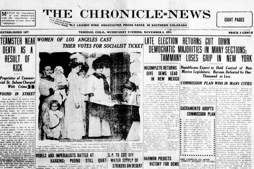 Cover of newspaper about women voting