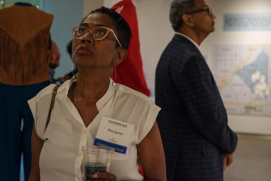 Rise Jones, a community storyteller as part of the Five Points Museum of Memory project, at the opening of the Five Points Plus exhibit at the History Colorado Center.