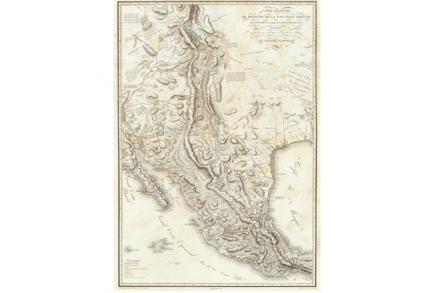 A detailed map of the southern United States and Central America in black and white ornate text and illustration.