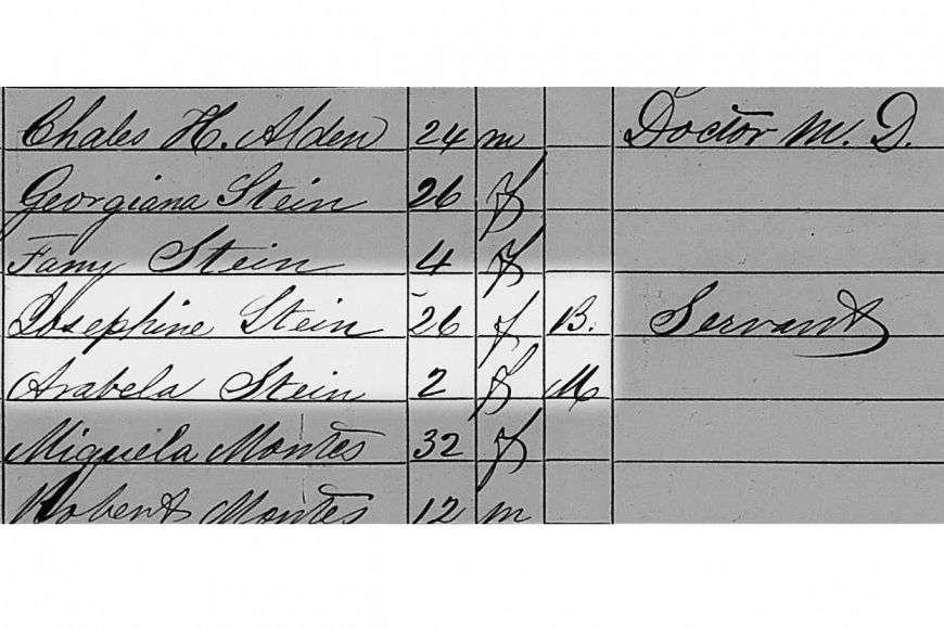 1860 Census record with emphasis on names Josephine Stein & Arabela Stein