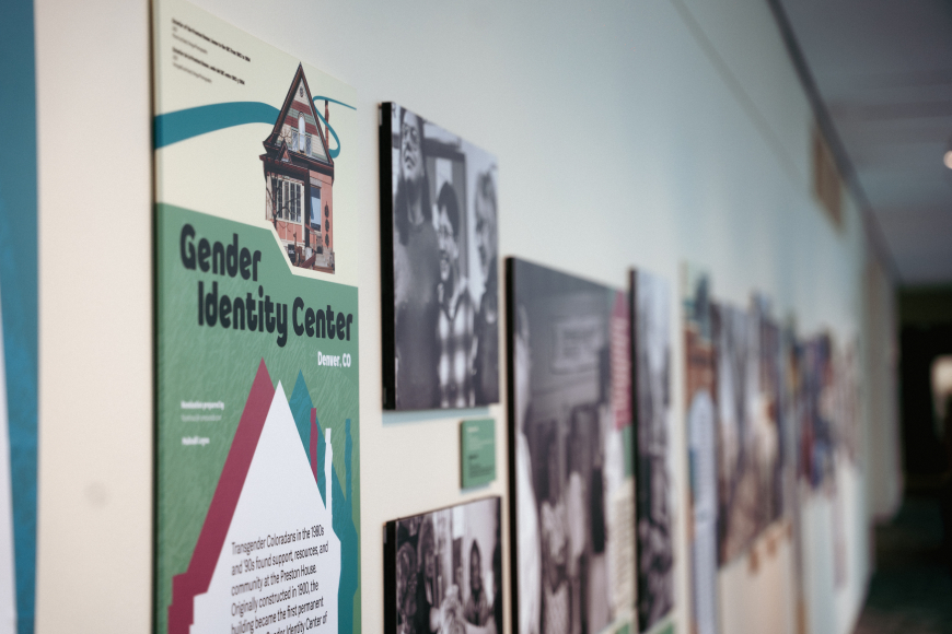 Close view of Gender Identity Center panel with historical images in the Keeping Place Colorado Heritage exhibit