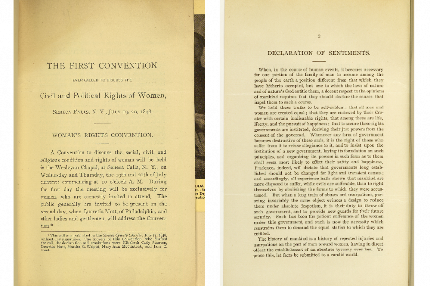 Front cover page and introduction of the Declaration of Sentiments.
