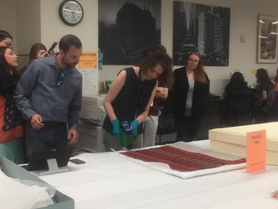 Photo of Kimberly Kronwall testing a saddle blanket E.1825.1