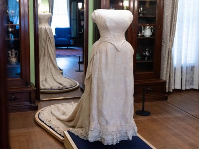 The wedding gown of Elizabeth “Baby Doe” Tabor on display at the Center for Colorado Women’s History