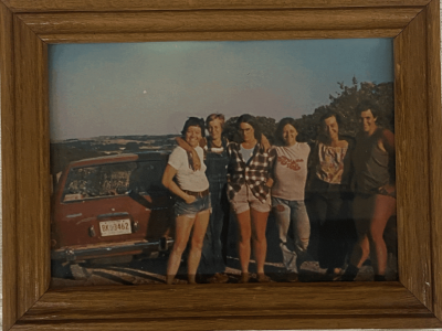 A photo of four women, identified as Denver Feminsits Eileen Bresnahan, Katie Sharp, Tea Schook, Vicki Piotter, Pet Rapp, and Clair Strann (left to right).