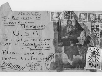 Letter from Denmark to Carlotta LaNier, reading "Air Mail Please Give It to the Girl"