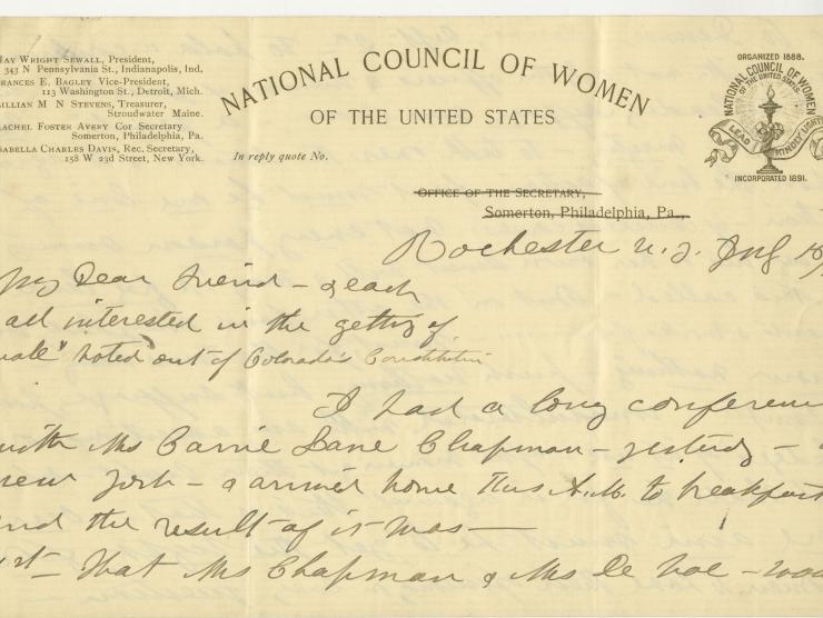 National Council of Women of the United States Letter