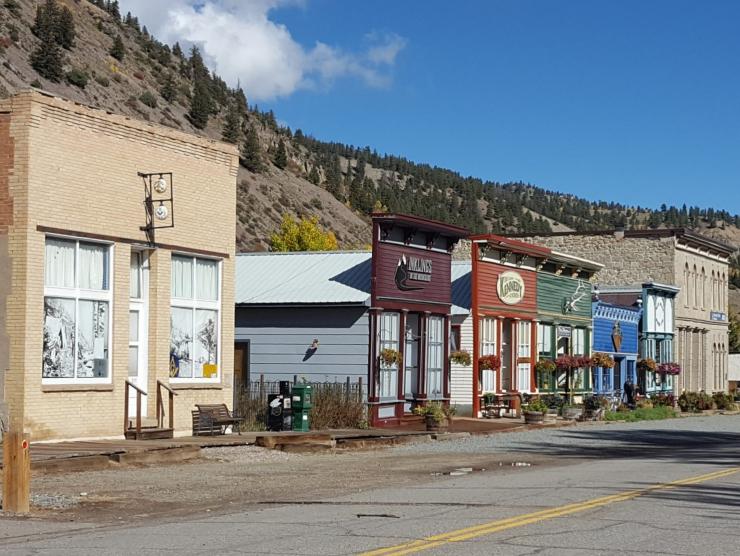 View of a street in a western, historic town in Colorado.